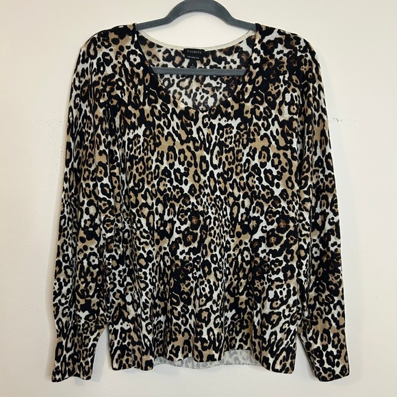 Talbots Sweaters - Talbots Leopard Print V Neck Merino Wool Sweater Size L